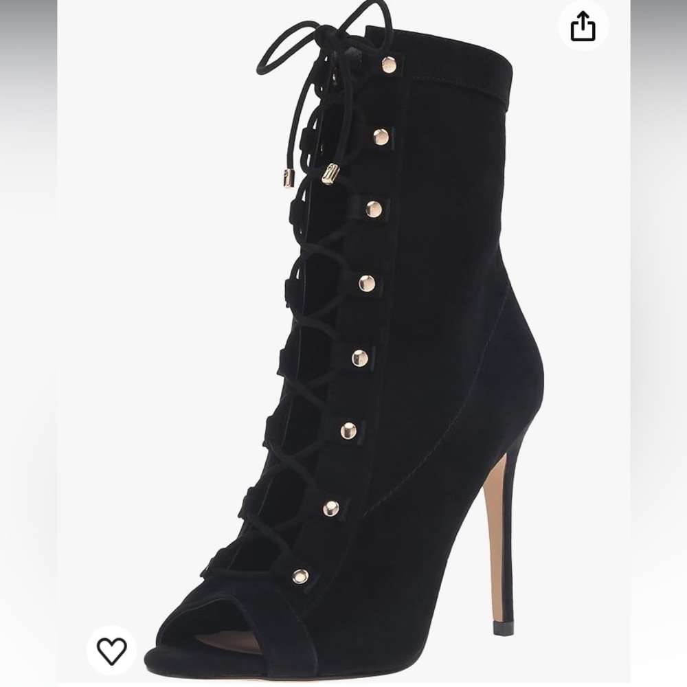 ALDO Porchiano Black Suede Lace Up Peep Toe Booties High Heeled Ankle Boots 7